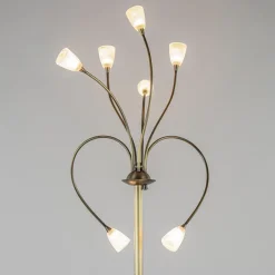 Klassieke vloerlamp brons met wit gevlamd glas en dimbaar LED><noscript><img width=