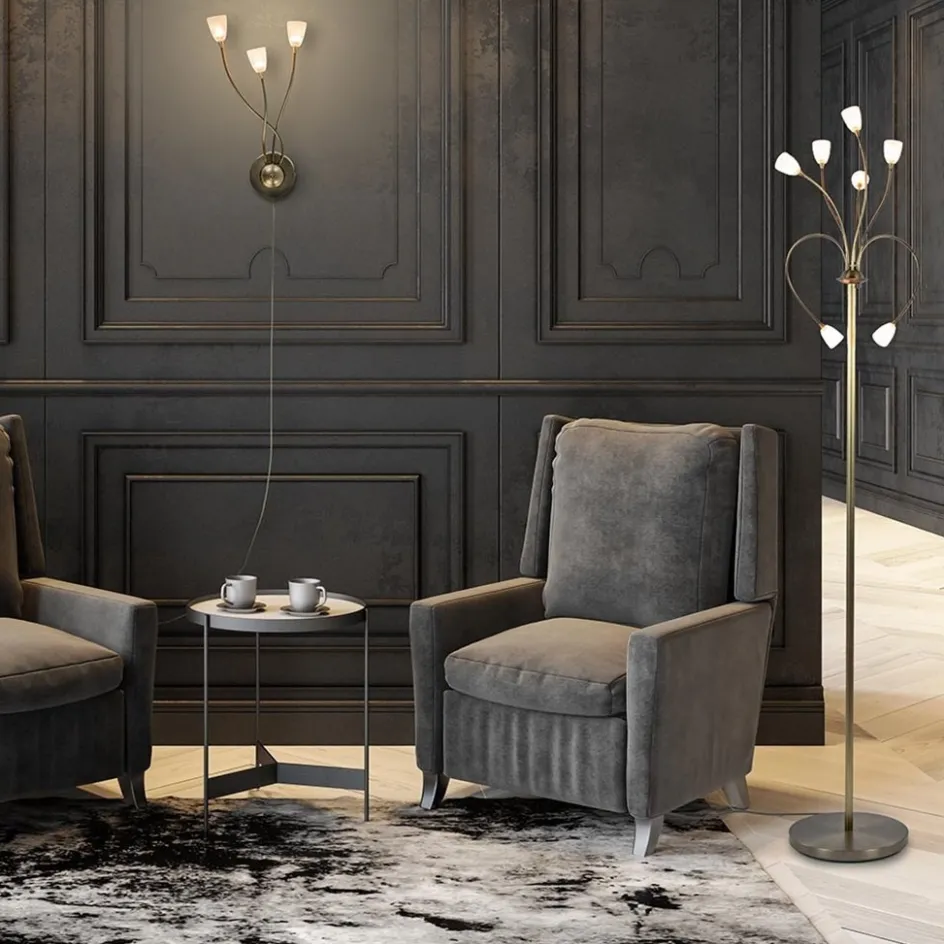 Klassieke vloerlamp brons met wit gevlamd glas en dimbaar LED>Straluma Sale