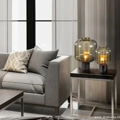 Kleine glazen tafellamp grijs/zwart><noscript><img width=