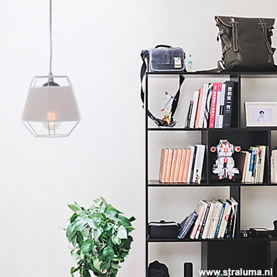 Kleine grijze hanglamp draad met stof>Straluma Best