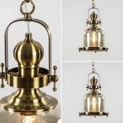 Kleine hanglamp brons met amber glas><noscript><img width=