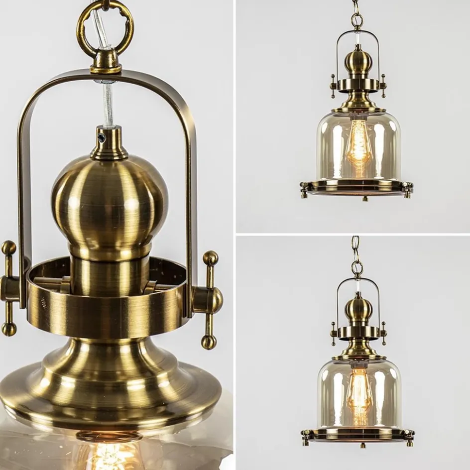 Kleine hanglamp brons met amber glas>Straluma Online