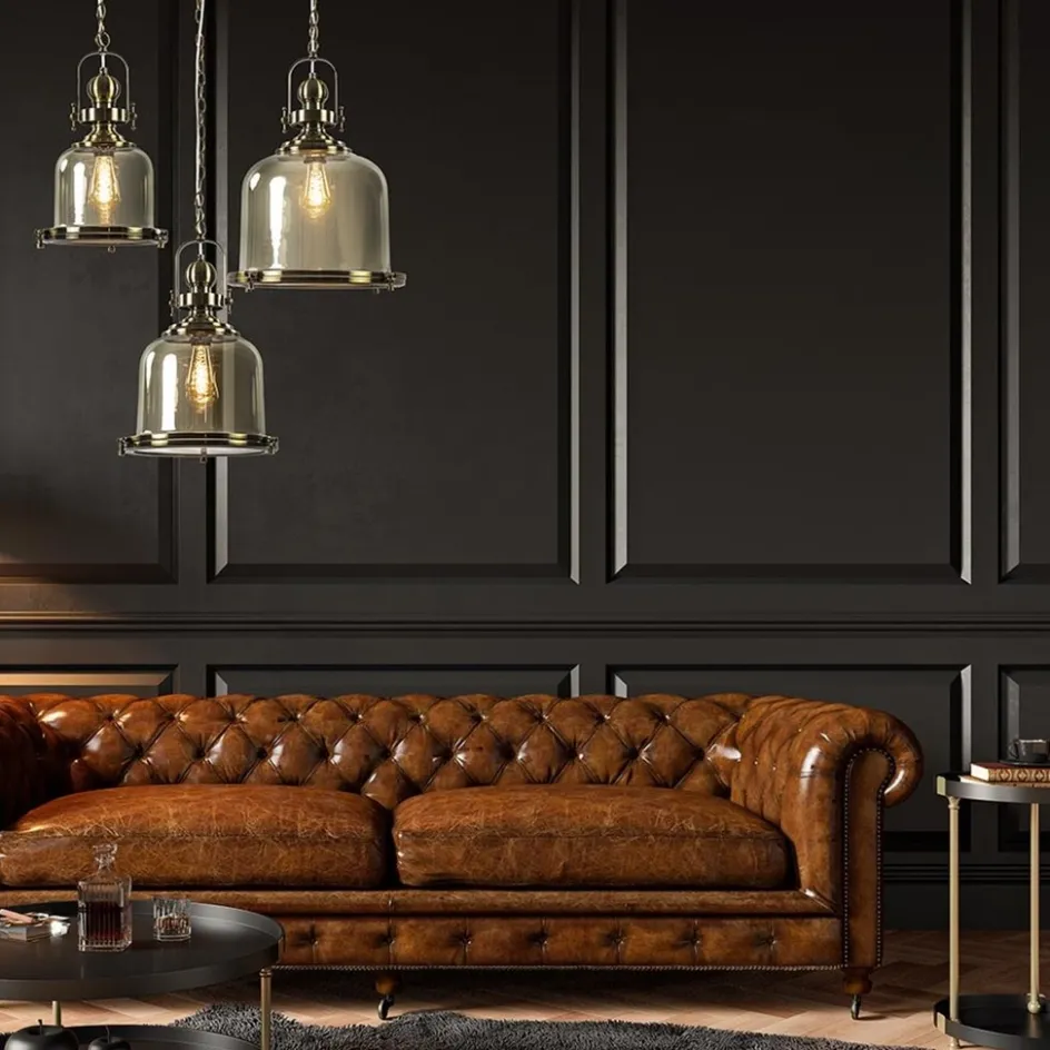 Kleine hanglamp brons met amber glas>Straluma Online