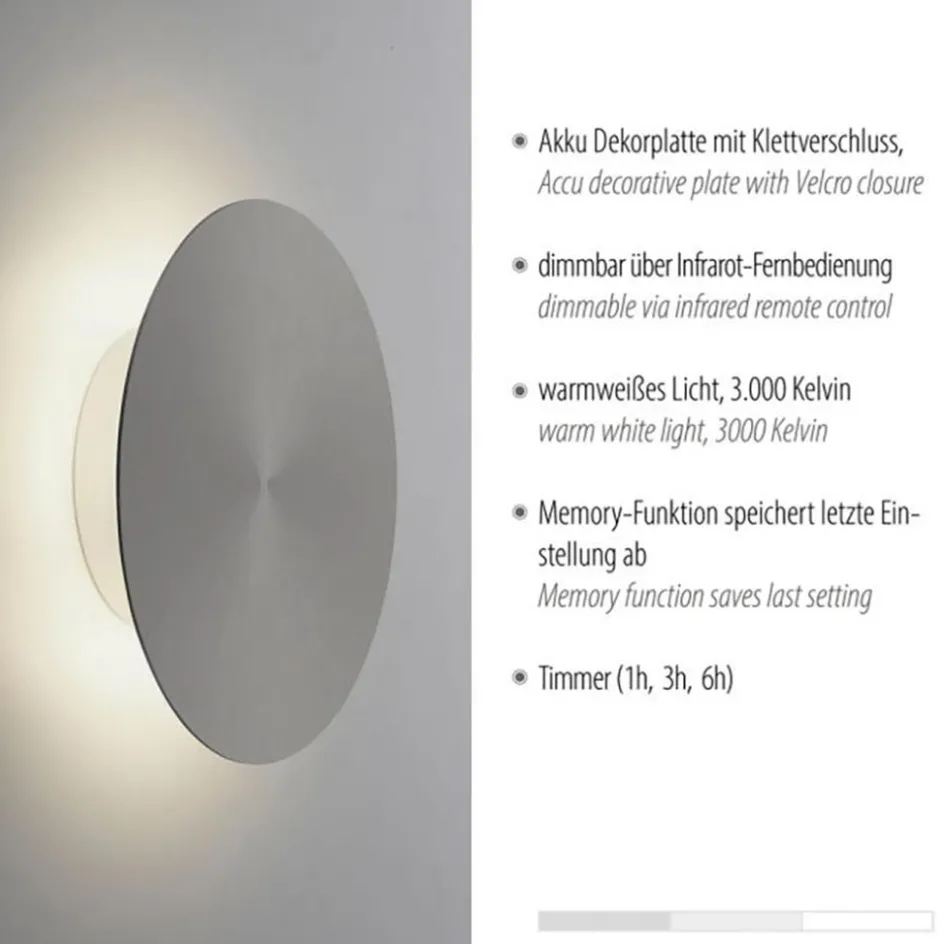 Kleine LED wandlamp op accu grijs>Straluma Discount