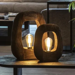 Kleine tafellamp Kelafo hout chocolade bruin></noscript>Straluma Clearance