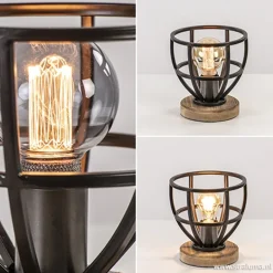 Kleine tafellamp Matrix zwart met hout><noscript><img width=