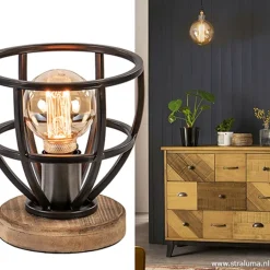 Kleine tafellamp Matrix zwart met hout><noscript><img width=