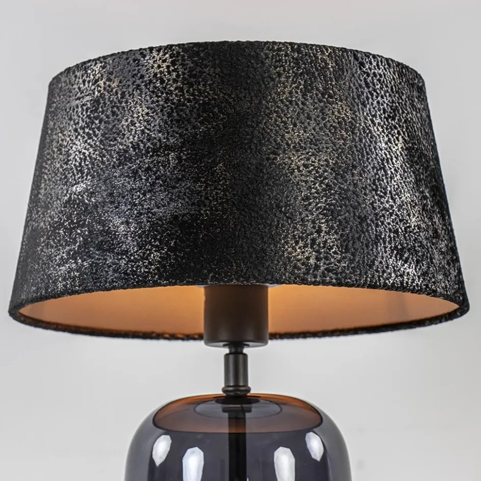 Kleine tafellamp zwart glas met stoffen kap>Straluma Sale