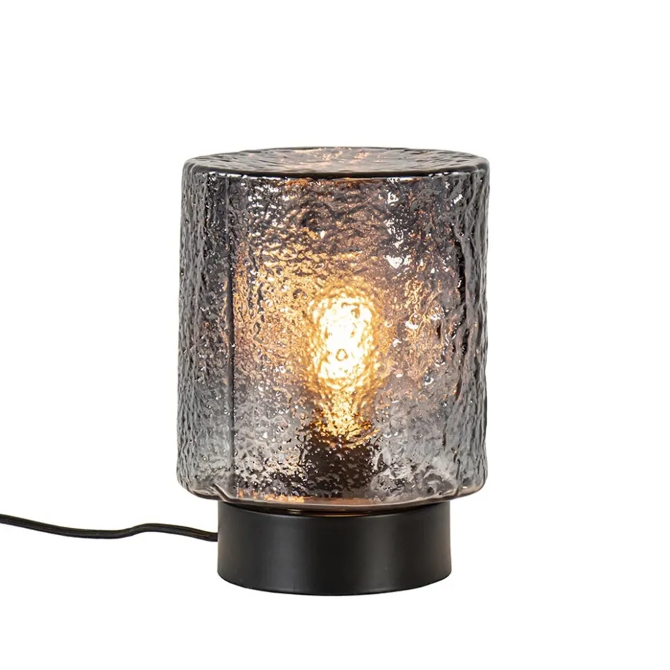 Kleine tafellamp zwart met smoke glazen kap>Straluma Hot
