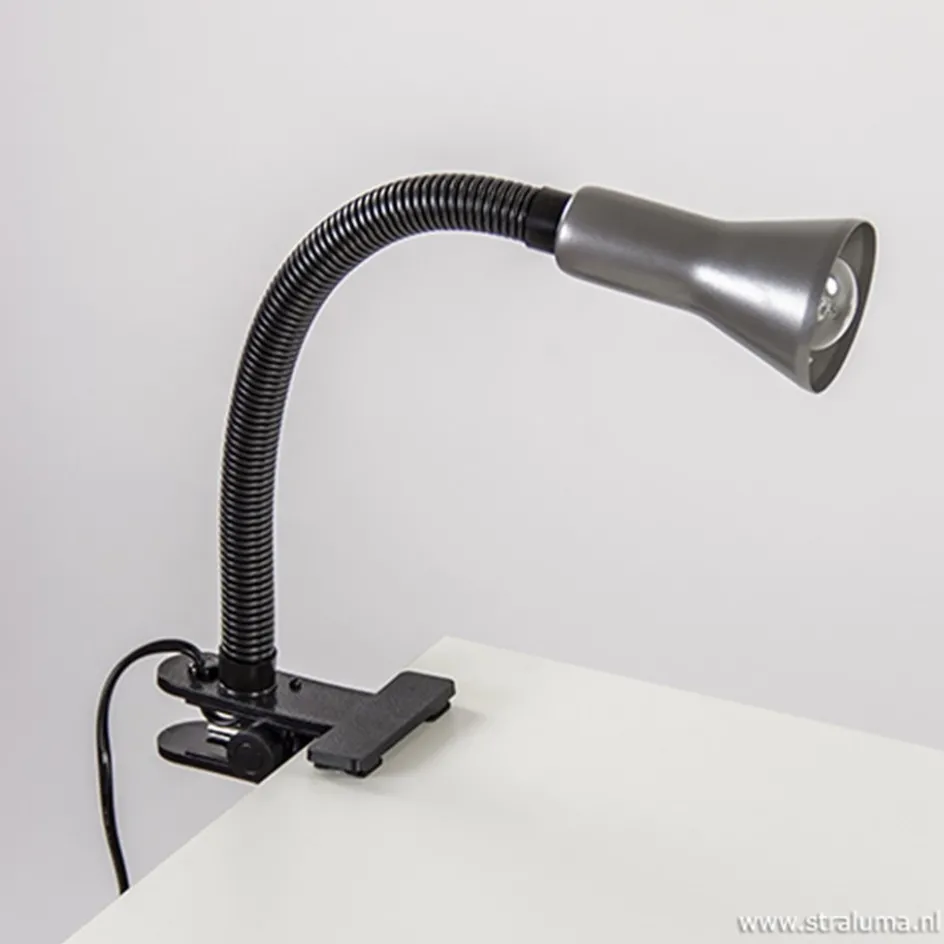 Klemplamp bureau/tafel zwart zilvergrijs>Straluma Online