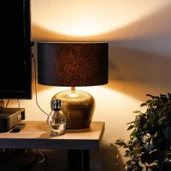 Lampenkap zwart/goud cilinder met gouden binnenzijde, hoogte 20cm, Ø 35cm, warm omgeslagen><noscript><img width=