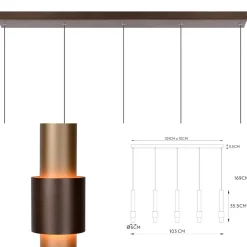 Landelijke 5-lichts LED hanglamp cilinders bruin><noscript><img width=