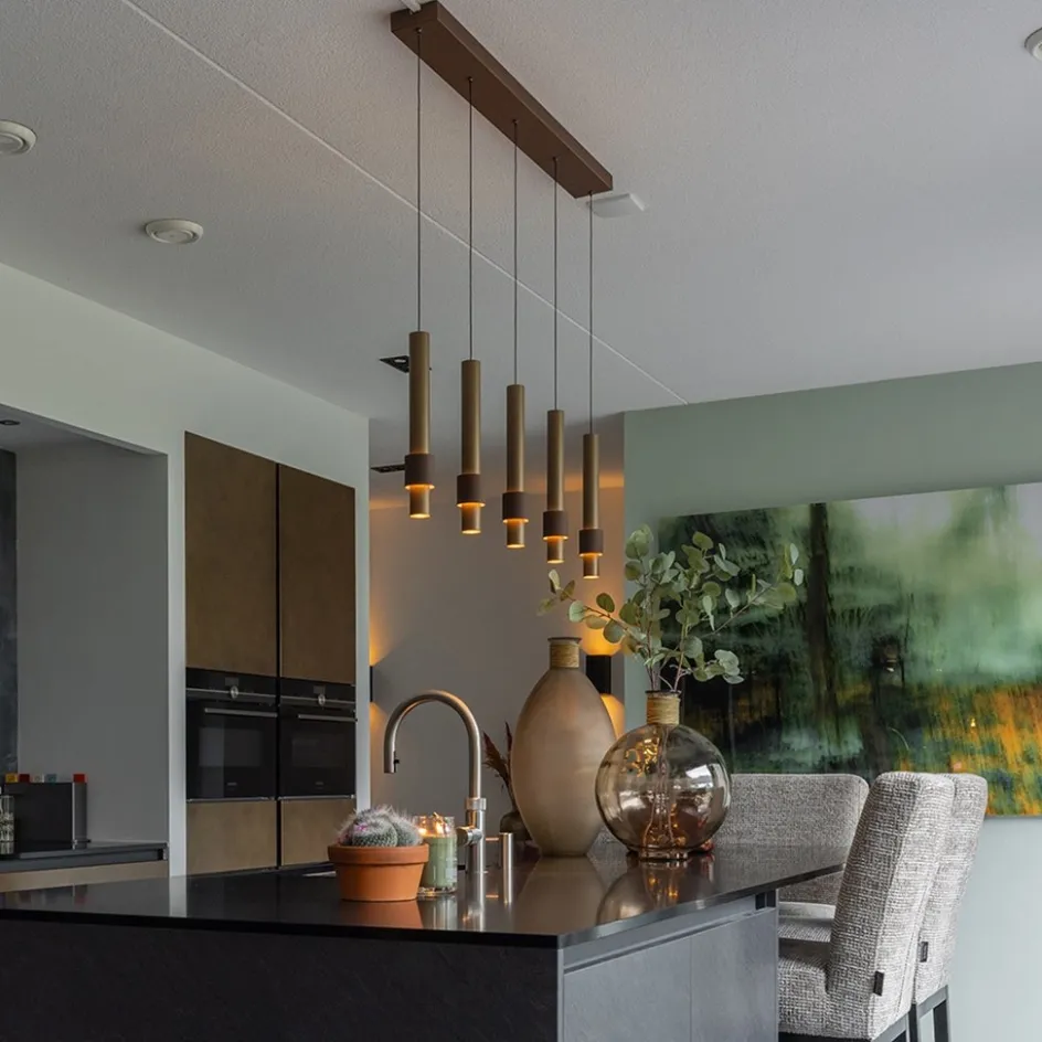 Landelijke 5-lichts LED hanglamp cilinders bruin>Straluma Outlet