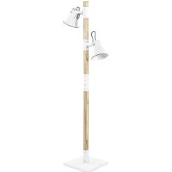 Landelijke 2-lichts vloerlamp hout met witte kappen>Straluma Sale