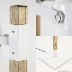 Landelijke 2-lichts vloerlamp hout met witte kappen></noscript>Straluma Sale