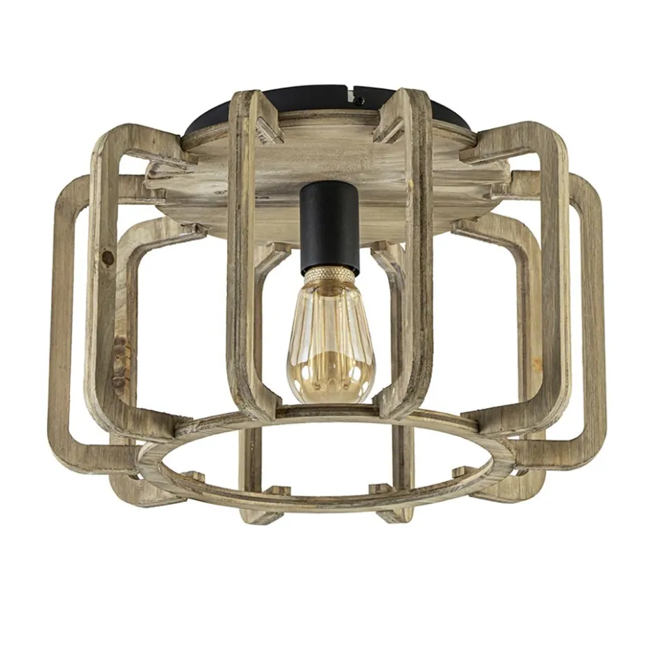 Landelijke plafondlamp ruw hout mat zwart>Straluma Outlet