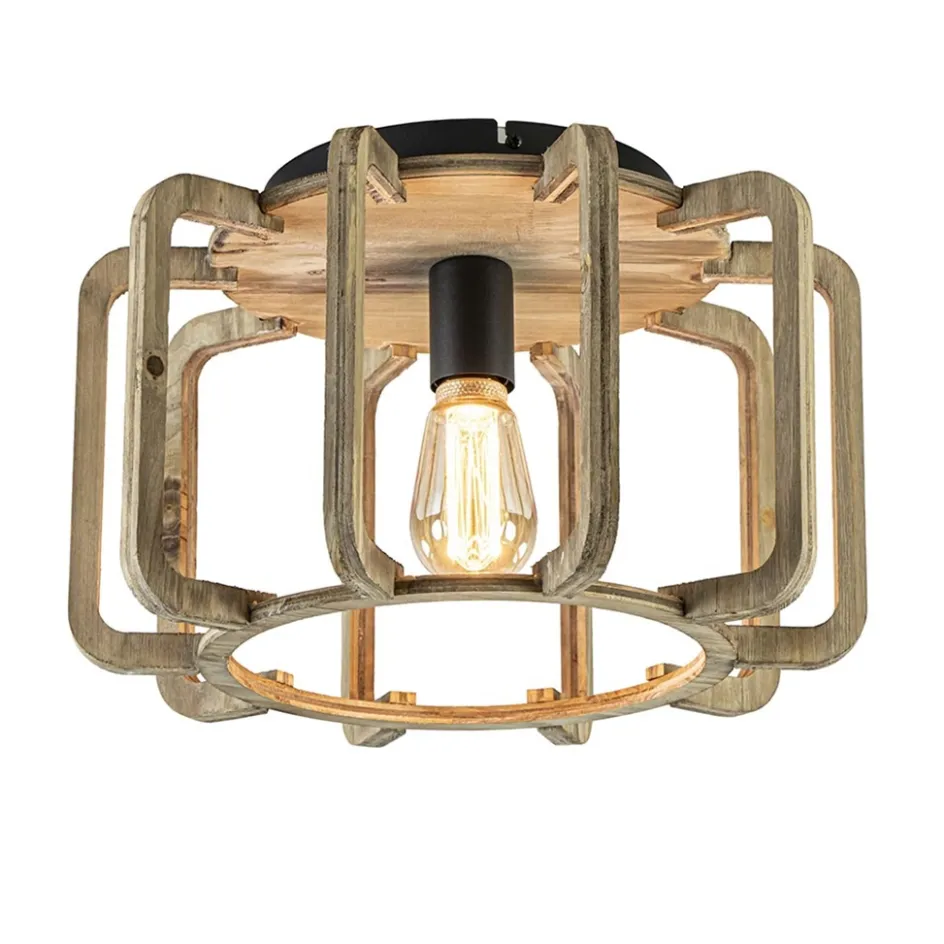 Landelijke plafondlamp ruw hout mat zwart>Straluma Outlet