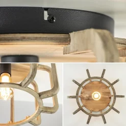 Landelijke plafondlamp ruw hout mat zwart><noscript><img width=