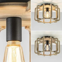 Landelijke plafondlamp ruw hout mat zwart><noscript><img width=