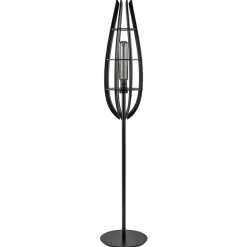 Landelijke vloerlamp mat zwart met houten kap>Straluma Clearance