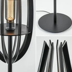 Landelijke vloerlamp mat zwart met houten kap></noscript>Straluma Clearance