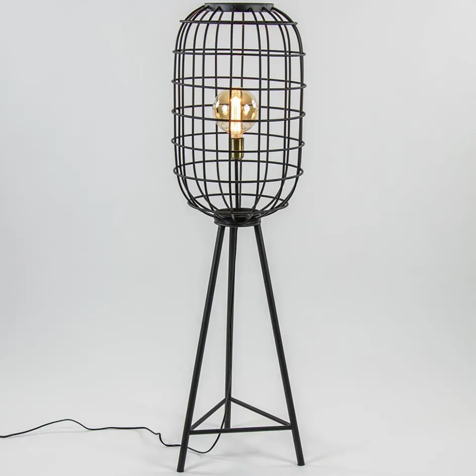 Landelijke vloerlamp Toah mat zwart met brons>Straluma Online