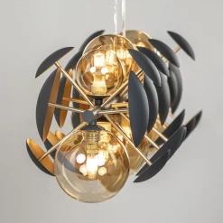 Langwerpige hanglamp grijs/goud + amber glas></noscript>Straluma Best