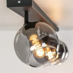Langwerpige plafondlamp mat zwart met smoke glazen bollen></noscript>Straluma Online