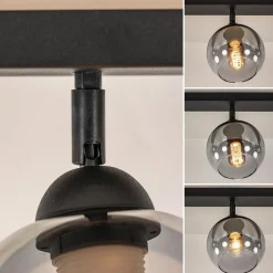 Langwerpige plafondlamp mat zwart met smoke glazen bollen></noscript>Straluma Online