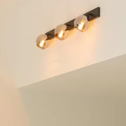 Langwerpige plafondlamp mat zwart met smoke glazen bollen></noscript>Straluma Online