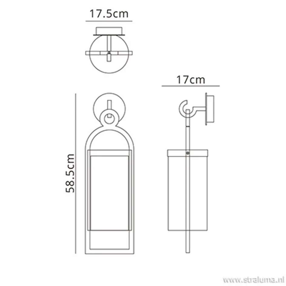 Lantaarn buitenlamp antraciet met glas IP54>Straluma