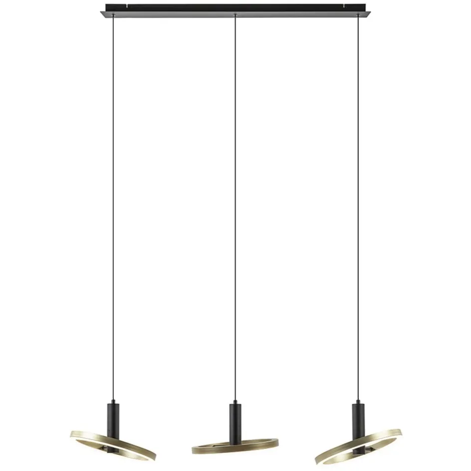 LED eettafelhanglamp 3-lichts balk zwart/goud dimbaar>Straluma New