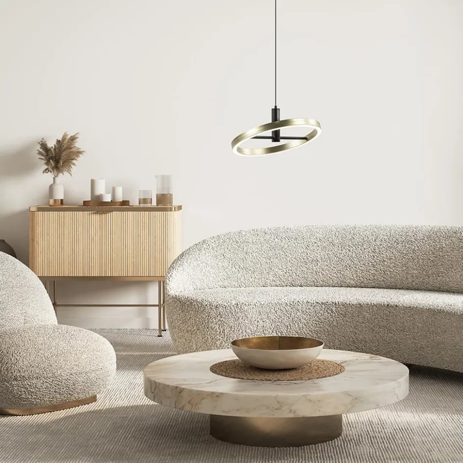 LED hanglamp Circle zwart/goud 3-standen dimbaar>Straluma Hot