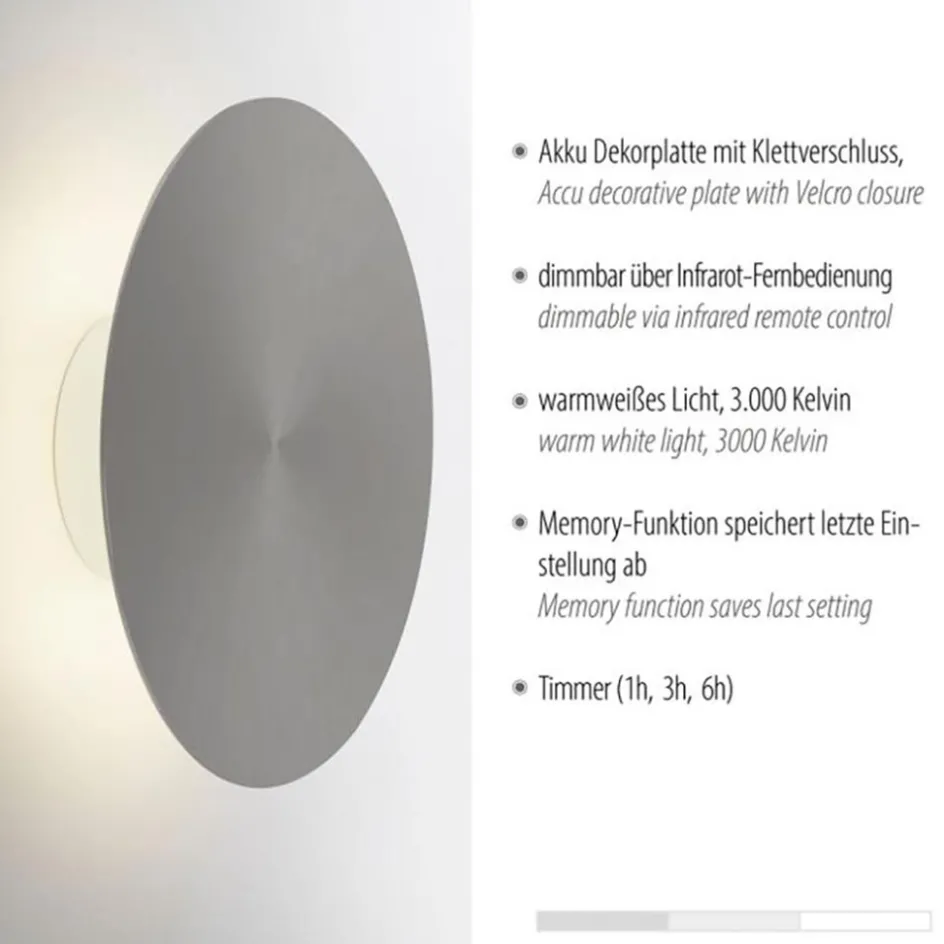 LED wandlamp op accu grijs dmbaar>Straluma Clearance