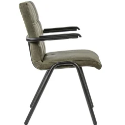 Lederen armstoel olijf groen met zwart metalen pootjes><noscript><img width=