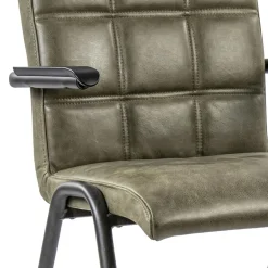 Lederen armstoel olijf groen met zwart metalen pootjes><noscript><img width=