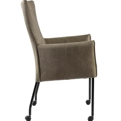 Lederen armstoel taupe met zwarte poot en wieltjes><noscript><img width=