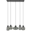 5-Lichts eettafelhanglamp geribbeld smoke glas met zwart>Straluma Best
