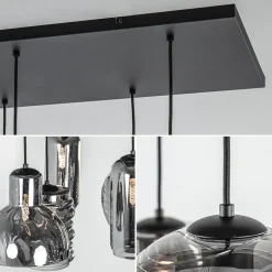 6-Lichts eettafelhanglamp met smoke/titanium glas><noscript><img width=