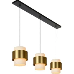 3-Lichts eettafelhanglamp mat goud met opaal glas></noscript>Straluma Best