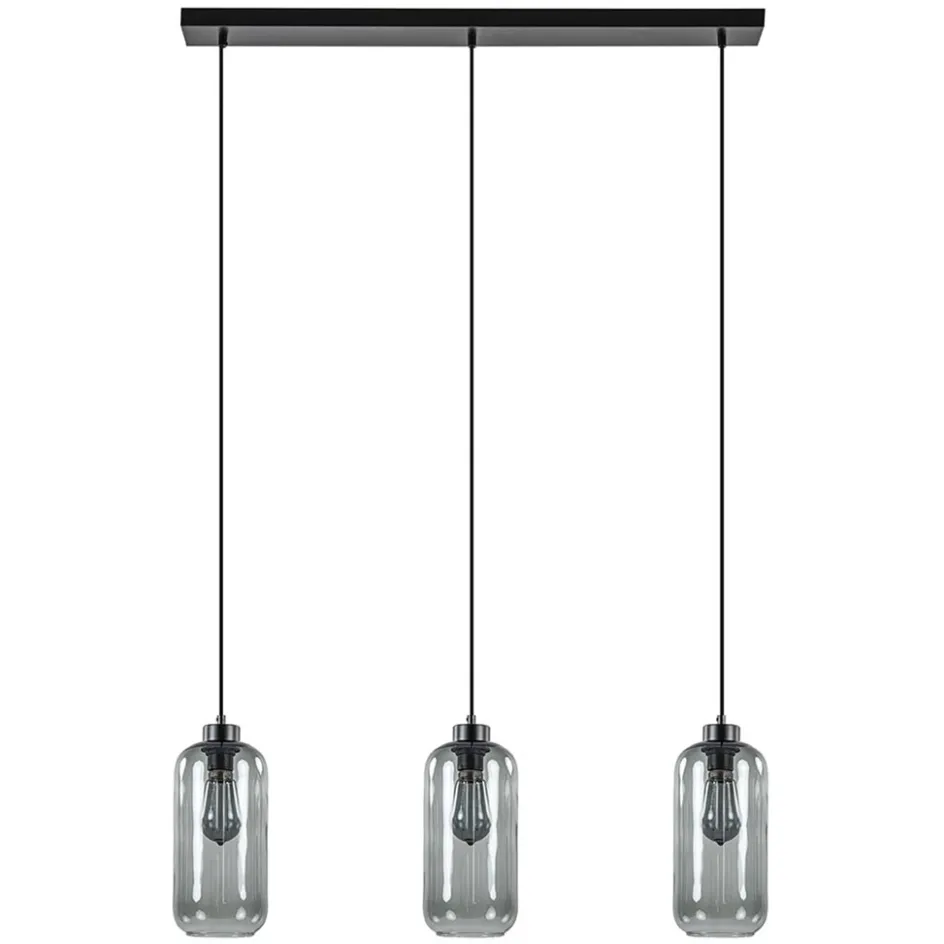 3-Lichts eettafelhanglamp smoke glas cilinder>Straluma