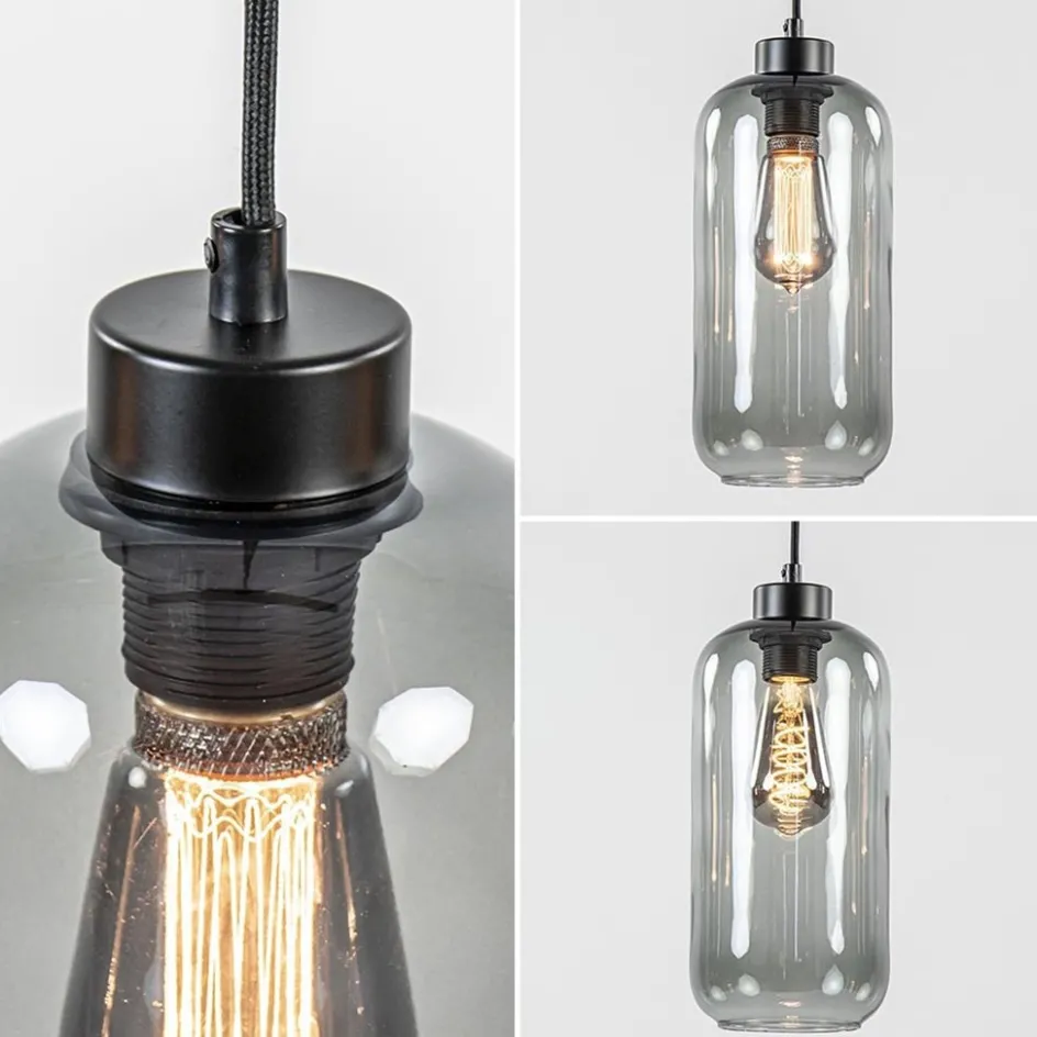 3-Lichts eettafelhanglamp smoke glas cilinder>Straluma