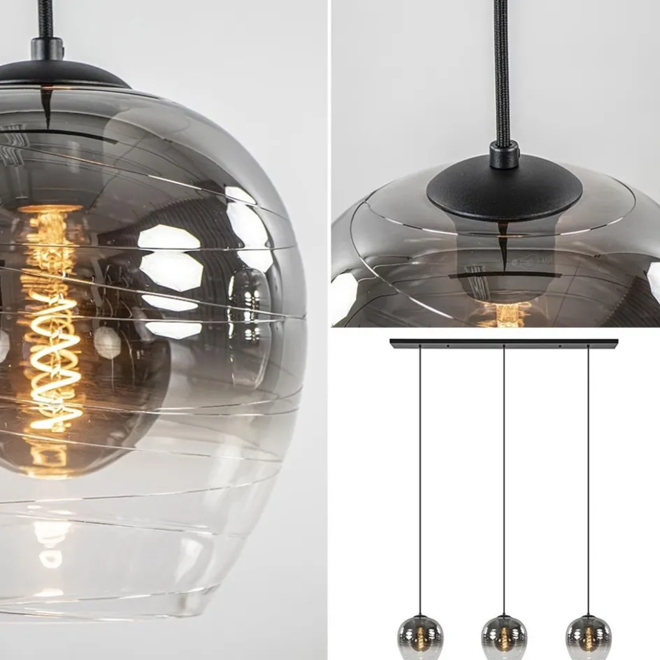 3-Lichts eettafelhanglamp smoke/helder glas>Straluma Clearance