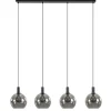 4-lichts eettafelhanglamp zwart met smoke glazen bollen>Straluma Best