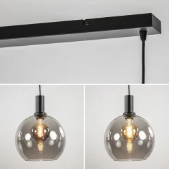 4-lichts eettafelhanglamp zwart met smoke glazen bollen><noscript><img width=