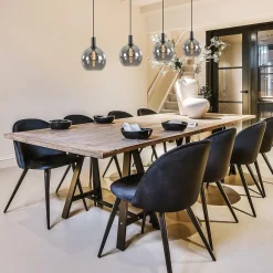 4-lichts eettafelhanglamp zwart met smoke glazen bollen><noscript><img width=