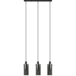 3-Lichts eettafelhanglamp zwart met cilinder smoke glas>Straluma Hot