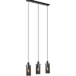 3-Lichts eettafelhanglamp zwart met cilinder smoke glas>Straluma Hot