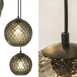 8-Lichts eettafelhanglamp zwart met smoke glazen kappen reliëf><noscript><img width=