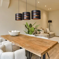 3-Lichts eettafelhanglamp zwart met goud></noscript>Straluma Sale